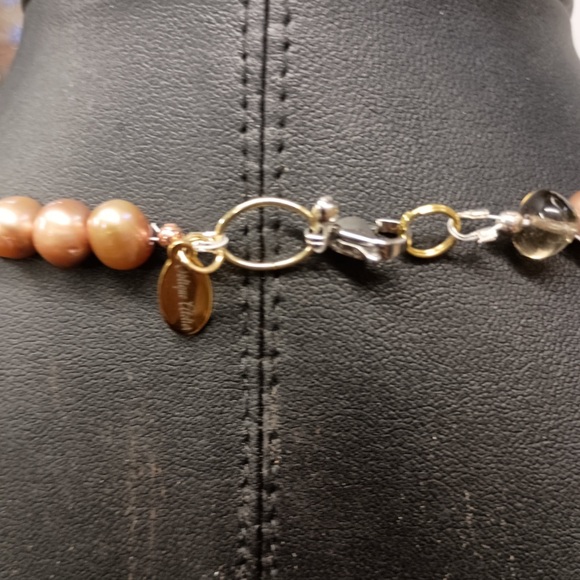 Artisan Genuine Amber Crystal & Fresh water pearl Necklace - Picture 2 of 3